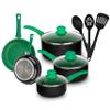 AHEIM Pots and Pans Set, Aluminum Nonstick Cookware Set, Fry Pans, Casserole with Lid, Sauce Pan, and Utensils, 11 Piece Cooking Set (Green) view 1