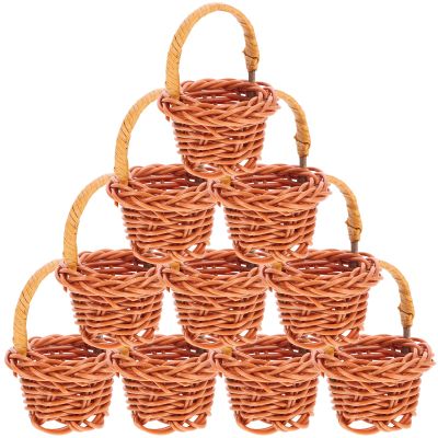 Yardwe Mini Picnic Basket, 10pcs Miniature Rattan Basket Small Woven Tote Flower Girl Baskets Dollhouse Play Scene Ornament for Wedding Party Favors (Coffee)
