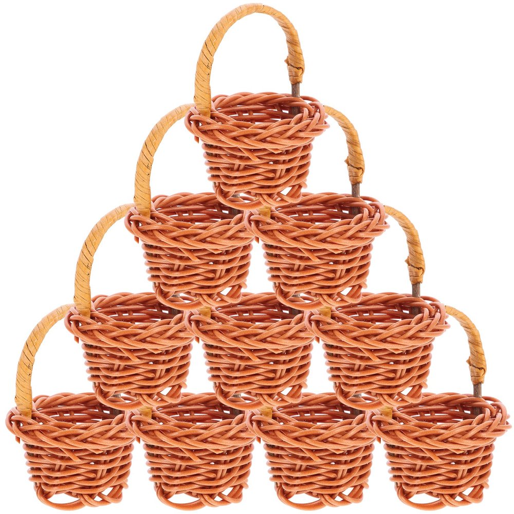 Yardwe Mini Picnic Basket, 10pcs Miniature Rattan Basket Small Woven Tote Flower Girl Baskets Dollhouse Play Scene Ornament for Wedding Party Favors (Coffee)