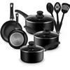 AHEIM Pots and Pans Set, Aluminum Nonstick Cookware Set, Fry Pans, Casserole with Lid, Sauce Pan, and Utensils, 11 Piece Cooking Set (Black) view 1