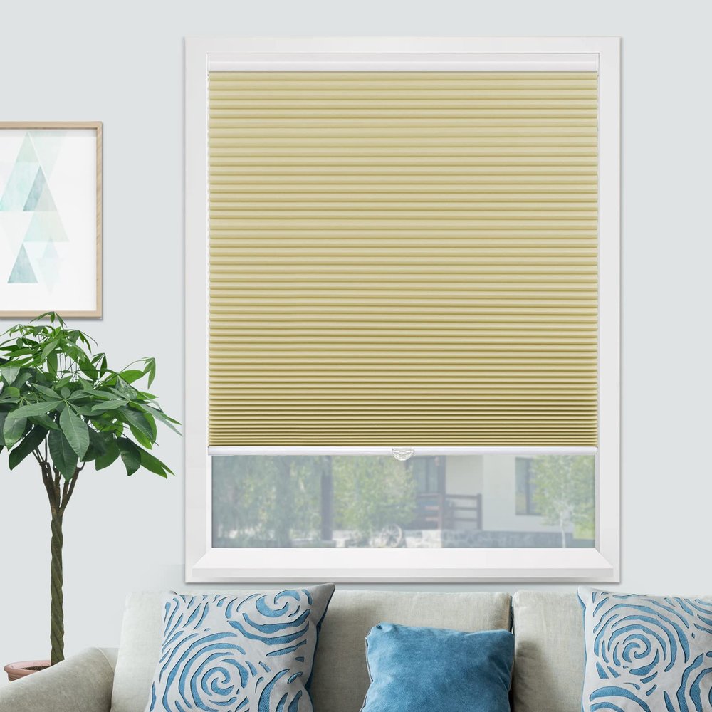 100% Blackout Privacy Cellular Blinds- Cordless Bottom Up Shade, Room Darkening Noise Lowering for Office and Home [Beige-Blackout, 54 "W x 56" H] Custom Size