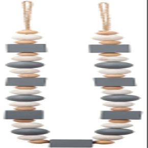 ASCA A-15742-063W Object Wood Bead Garland, Gray White