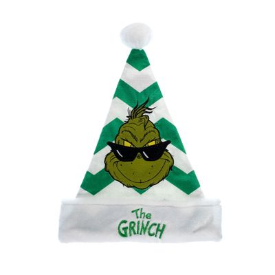 Ruz Dr Seuss How The Grinch Stole Christmas Hat, 16" Santa Hat with Stripe, Holiday Party Costume or Home Decoration, Green