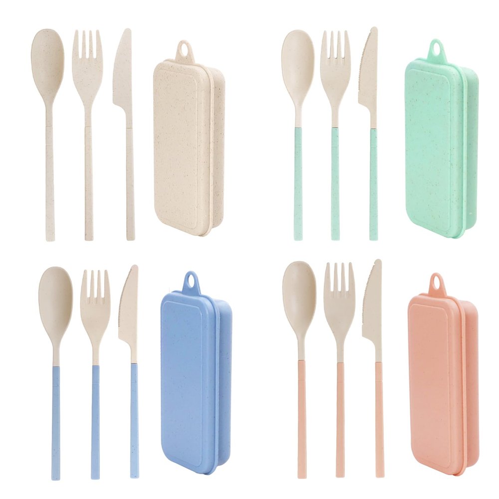 JIABEIUS Reusable Travel Utensils Set with Case, 4 Sets Collapsible Cutlery
