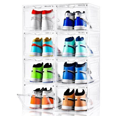 Clemate Upgraded X-Large Shoe Storage Box,8 Pack,Shoe Box Clear Plastic Stackable,Drop Front Shoe Box with Clear Door,Shoe Organizer and Shoe Containers For Sneaker Display,Fit up to US Size13