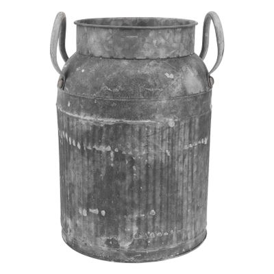 YARDWE Galvanized Vase Rustic Pot Indoor Vase Vintage Jug Metal Milk Can Bucket Pail Pot Planter Rustic Container with Handle for Wedding Party Home Decor Grey