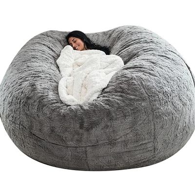 Bean Bag Chair Cover Only for Kids and Adults,Luxury Large Washable Soft PV Fur Bean Bag Classic Lazy Lounger Bean Bag Storage Chair Gaming Relax Memory Foam Sofa (Color : Gray, Size : 7ft)