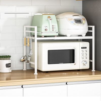 ACXZ Expandable Microwave Rack 2-Tier, Adjustable Height & Width, Kitchen Counter Baker's Rack Storage Stand Shelf, Toaster Organizer, White (16-241319in)