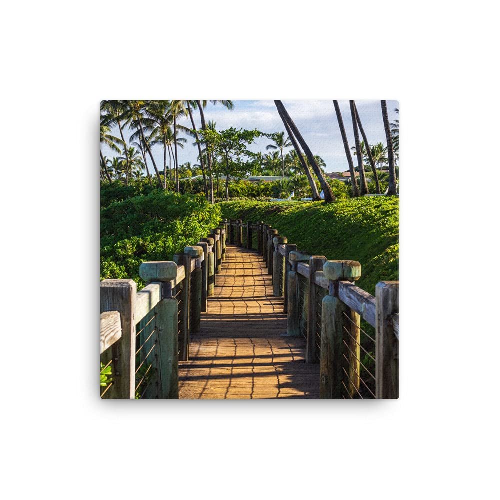 16x16 Maui Wailea Beach Path Canvas Wall Art: Hawaii Boardwalk Print Gift, Hawaiian Coastal Home Dcor Photo, Tropical Picture for Office Living Room or Bedroom, Fine Art Photography