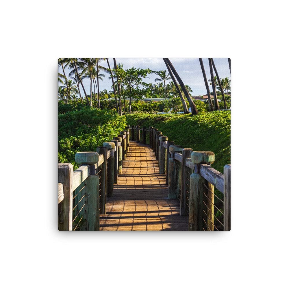 12x12 Maui Wailea Beach Path Canvas Wall Art: Hawaii Boardwalk Print Gift, Hawaiian Coastal Home Dcor Photo, Tropical Picture for Office Living Room or Bedroom, Fine Art Photography