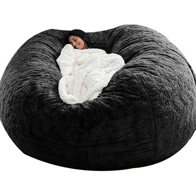 Bean Bag Chair Cover Only for Kids and Adults,Luxury Large Washable Soft PV Fur Bean Bag Classic Lazy Lounger Bean Bag Storage Chair Gaming Relax Memory Foam Sofa (Color : Black, Size : 7ft)