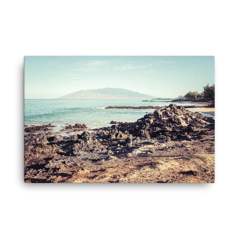 24x36 Maui Kamaole Beach Canvas Wall Art Print: Kihei Hawaii Home Decor Gift, Tropical Photography for Office Living Room or Bedroom, Hawaiian Coastal Photo, Fine Art