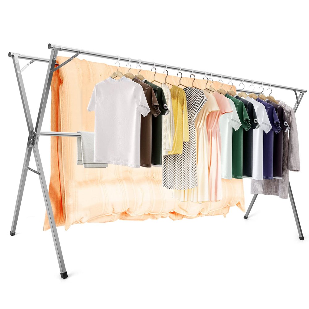 AIODE Clothes Racks for Hanging,94.5 inch for Stainless Steel Adjustable and Foldable Space Saving Laundry Clothes Drying Rack for Indoor Outdoor with Windproof Hooks