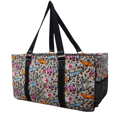NGIL Extra Large Utility Tote Reusable Grocery Bag Oversized Collapsible for Groceries, Storage, Picnic, Beach (Cheetah Nurse-Black)