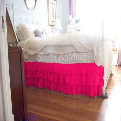 1 Piece Solid 15" Drop Split Corner Multi Ruffle Bed Skirt 600TC Egyptian Cotton (Hotpink, Full)