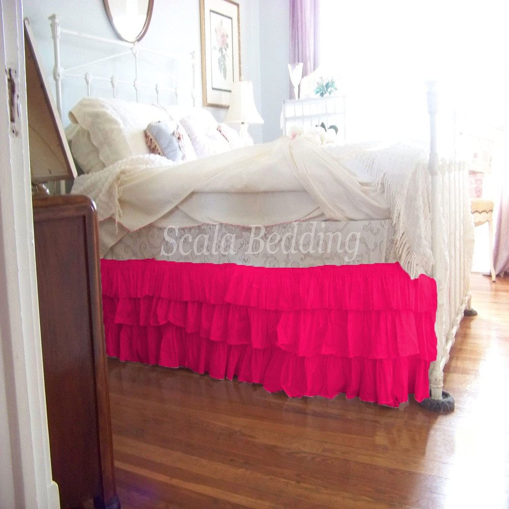 1 Piece Solid 15" Drop Split Corner Multi Ruffle Bed Skirt 600TC Egyptian Cotton (Hotpink, Full)