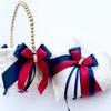 Flower Girl Basket and Ring Bearer Pillow Set in Marsala Red and Navy Blue Color, Pearl Handle Basket, Navy Wedding Basket Heart Ring Pillow (3 Baskets) view 1