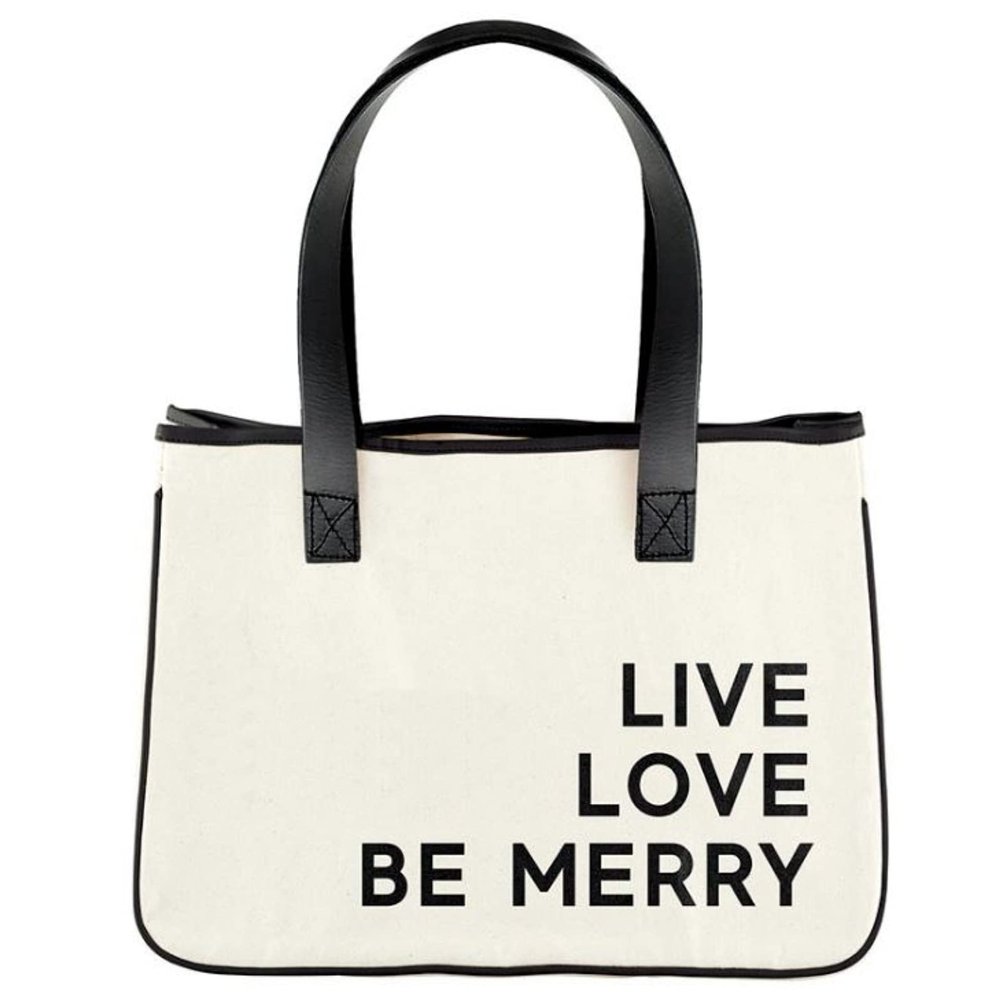 Santa Barbara Design Studio Crebyive Brands Womens Totes - Inspirbyional Purse with Lebyher Handles Mini Canvas Tote Bag by Faithworks, 11 x 9.5-Inch, Live Love Be Merry