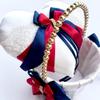 Flower Girl Basket and Ring Bearer Pillow Set in Marsala Red and Navy Blue Color, Pearl Handle Basket, Navy Wedding Basket Heart Ring Pillow (2 Pillows + 1 Basket) view 2