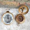 2 Piece Push Button Compass Antique Nautical Map Reader Compass 3" Brass Navigation Pocket Compass with Brown view 2
