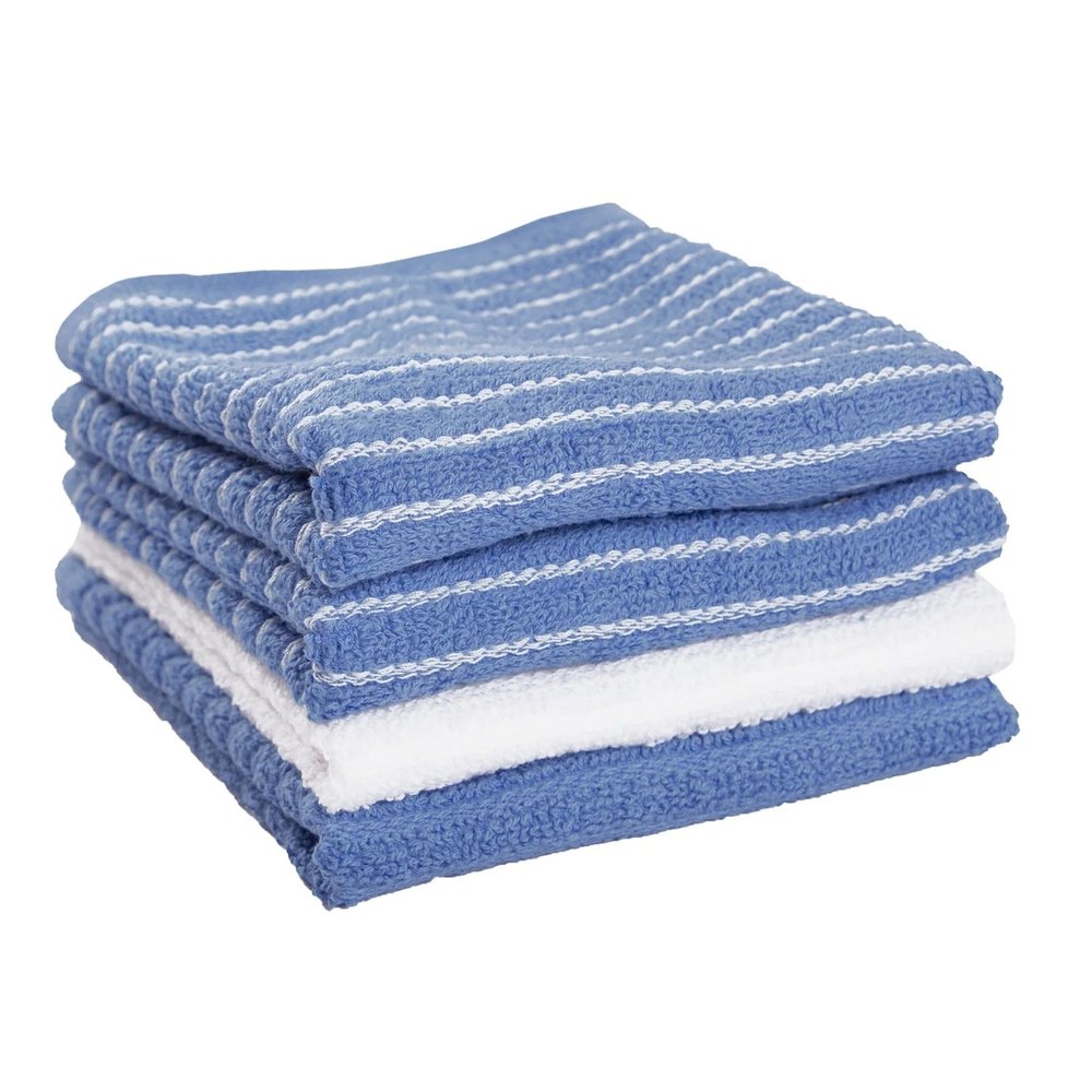 Ritz Horizontal Stripe Bar Mop, Light Blue, 4 Towel Set