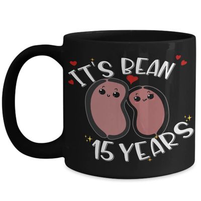 15th Anniversary Mug for Husband Wife Funny Vegan Vegetarian Food Pun Its Bean 15 Years Crystal Fifteenth Yr Married Cute Keepsake for Couple 11 or 15