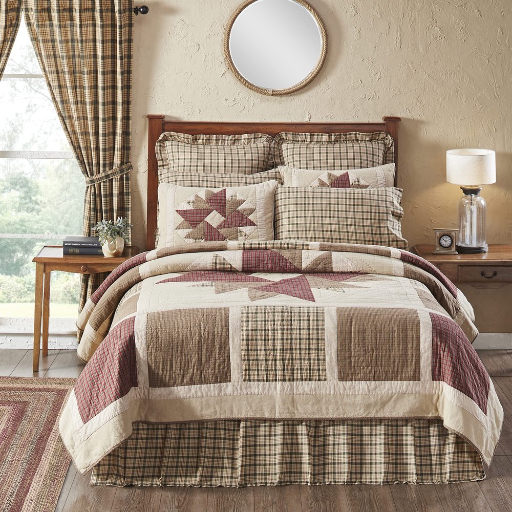 VHC Brands Cider Mill Reversible Queen-Size Quilt, Tan & Red, 90x90
