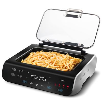 Gourmia Smokeless Indoor Grill & Air Fryer raclette grill with Smoke Extracting Technology Extra-Large Nonstick Cooking electric grill indoor Korean BBQ Style 6 Quart FoodStation
