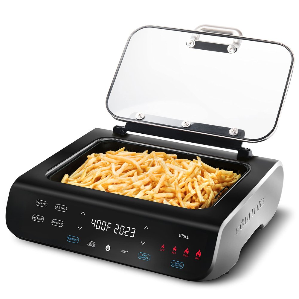 Gourmia Smokeless Indoor Grill & Air Fryer raclette grill with Smoke Extracting Technology Extra-Large Nonstick Cooking electric grill indoor Korean BBQ Style 6 Quart FoodStation