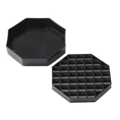 Restaurantware Bev Tek Octagonal Black Plastic Drip Tray, 4 Inch x 1 Inch, 1 Removable Grate, Dishwasher Safe, For Beverages