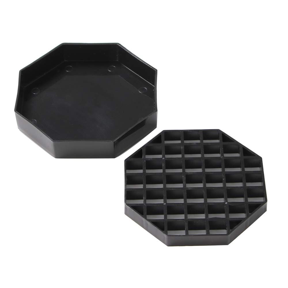 Restaurantware Bev Tek Octagonal Black Plastic Drip Tray, 4 Inch x 1 Inch, 1 Removable Grate, Dishwasher Safe, For Beverages