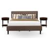 East West Furniture KD18K-2HI0M 3 Piece King Bedroom Set - 1 King Platform Bed Brown Linen Fabric Padded and Button Tufted Headboard with 2 Night Stand - Antique Mahogany Finish Nightstand view 1