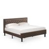 East West Furniture KD18K-2HI0M 3 Piece King Bedroom Set - 1 King Platform Bed Brown Linen Fabric Padded and Button Tufted Headboard with 2 Night Stand - Antique Mahogany Finish Nightstand view 3