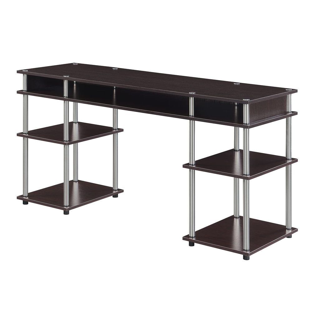 Convenience Concepts Designs2Go No Tools Deluxe Student Desk with Shelves, 60", Espresso