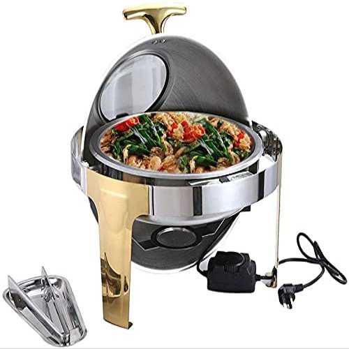 JINCAN 6L food warmer, hot pot for holding or heating food, with visible lid and handle, lid can be rotated 180, 220V 400W (Color : Gold-6l)