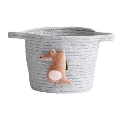 qiuqiu Cotton Rope Woven Storage Basket Desktop Cosmetics Sundries Organizer Cartoon Animal Decor Basket Grey