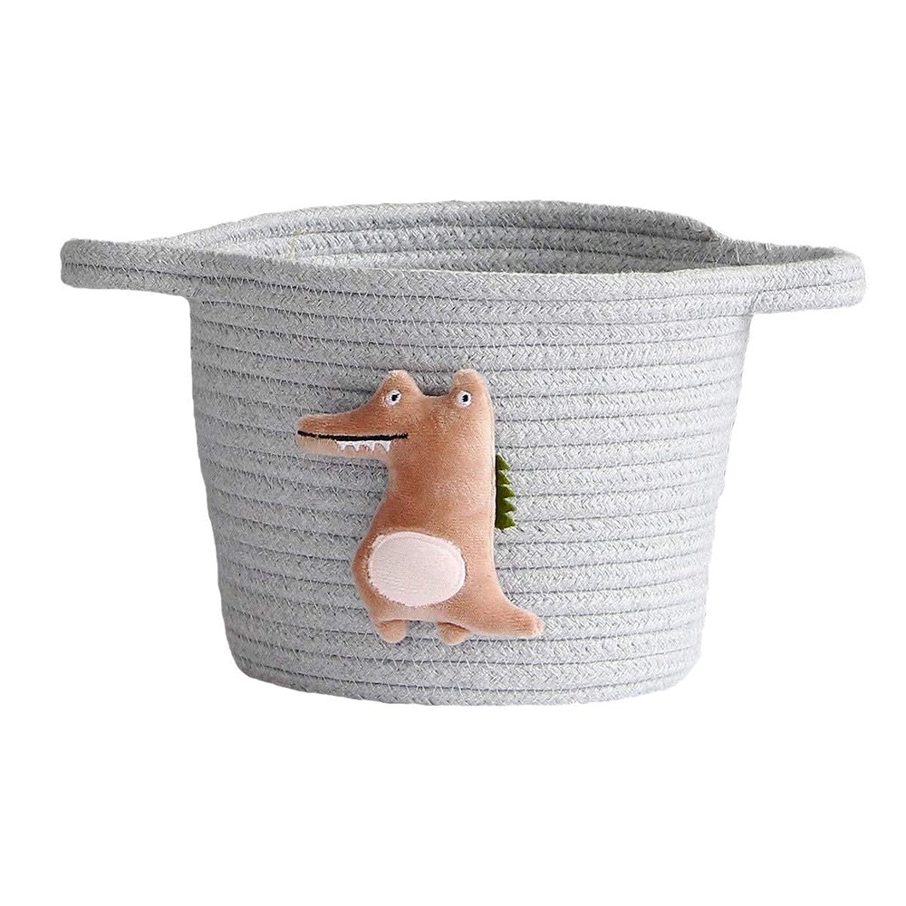qiuqiu Cotton Rope Woven Storage Basket Desktop Cosmetics Sundries Organizer Cartoon Animal Decor Basket Grey