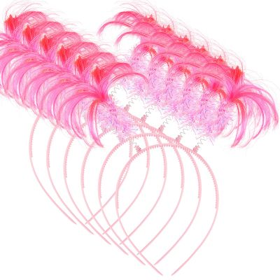 WILLBOND 6 Pcs Pom Pom Headbands Tinsel Wrapped Crazy Headwear Hair Accessories for Spirit Week Carnival Bachelorette(Pink)