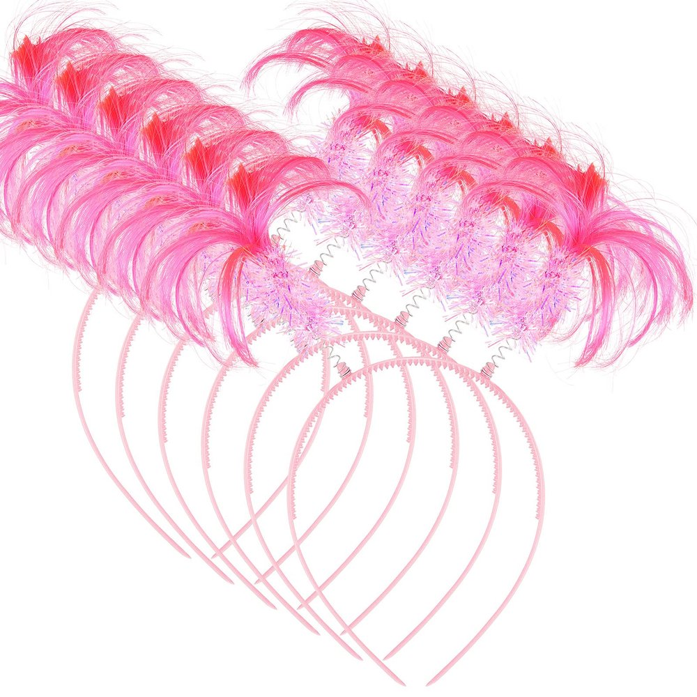WILLBOND 6 Pcs Pom Pom Headbands Tinsel Wrapped Crazy Headwear Hair Accessories for Spirit Week Carnival Bachelorette(Pink)