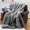 BATTILO HOME Wolf Faux Fur Blanket, Extra Large Fox Fur Throw Blankets for Couch, Bed, Super Soft, Fluffy, Eelegant, Grey with Black Tips Blanket Reversible to Plush Velvet, (Grey, 60"x80") view 1