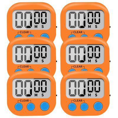 6 Pack Small Digital Kitchen Timer Magnetic Back and ON/Off Switch,Minute Second Count Up Countdown (Orange)