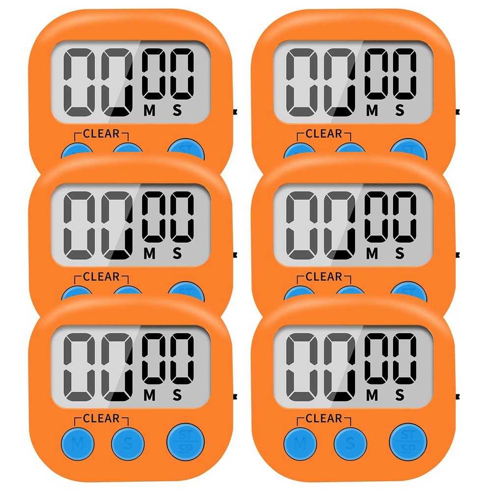 6 Pack Small Digital Kitchen Timer Magnetic Back and ON/Off Switch,Minute Second Count Up Countdown (Orange)