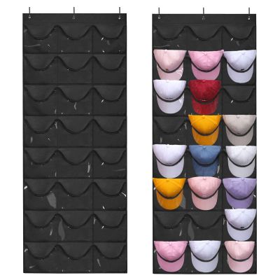 Melpler Hat Organizer for Storage of Baseball Caps, 24 Clear Deep Pockets, Rack for Wall/Door with Hooks(Black)