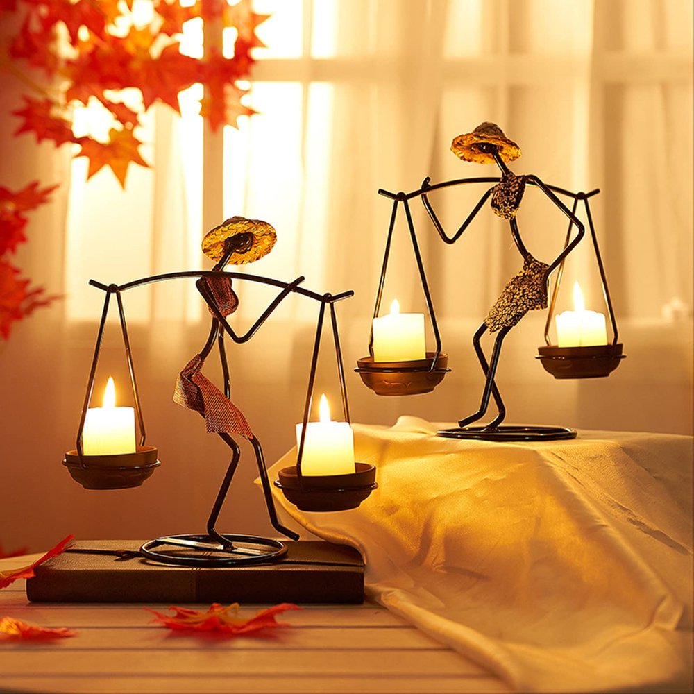 Iczodrow Girl Dress Iron Candle Holder Artware, Personality Cafe Restaurant Desktop Decor Candlestick, Bedside Night Light Decor