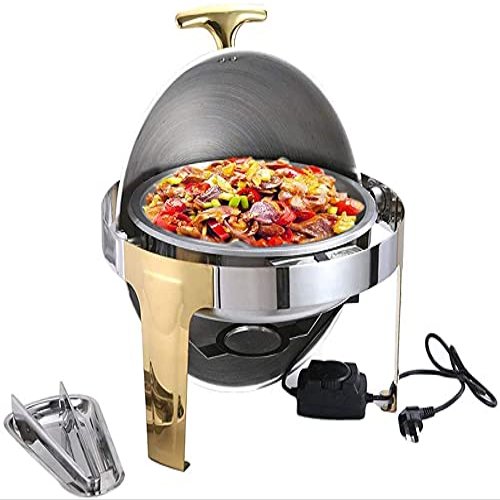 JINCAN Food Warmer Chafing, Chafing Dishes Cafeteria Hotel Insulation Food, Long Insulation Time and Easy to Clean, with Food Tray and Clip, 220V 400W Electric Heating (Color : Gold-b, Size : 6L)