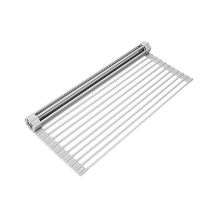 Surpahs 20.5 x 15.5 Inch Roll-Up Dish Drying Rack, Fits Across Sink Openings up to 19.5 Inches, Heavy-Duty Premium Silicone, Strong Support, Non-Slip, Heat-Resistant, Warm Gray