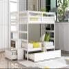 AOCHUANG Soild Wood Full Over Full Bunk Bed with Twin Size Trundle, Storage Shelf, and Drawer, Full Over Full Bunk Bed for Kids/Teens/Adults, No Box Spring Needed (White) view 4