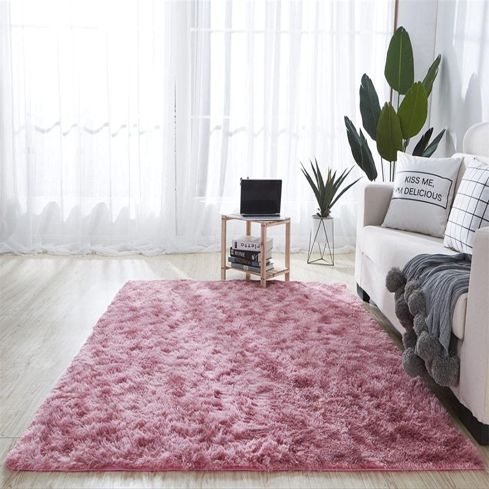 Carpets Tie-Dyeing Plush Soft Carpets for Bedroom Living Room Anti-Slip Floor Mats Kids Room Carpet Rugs Dark Pink 78157 inchs(200400cm)