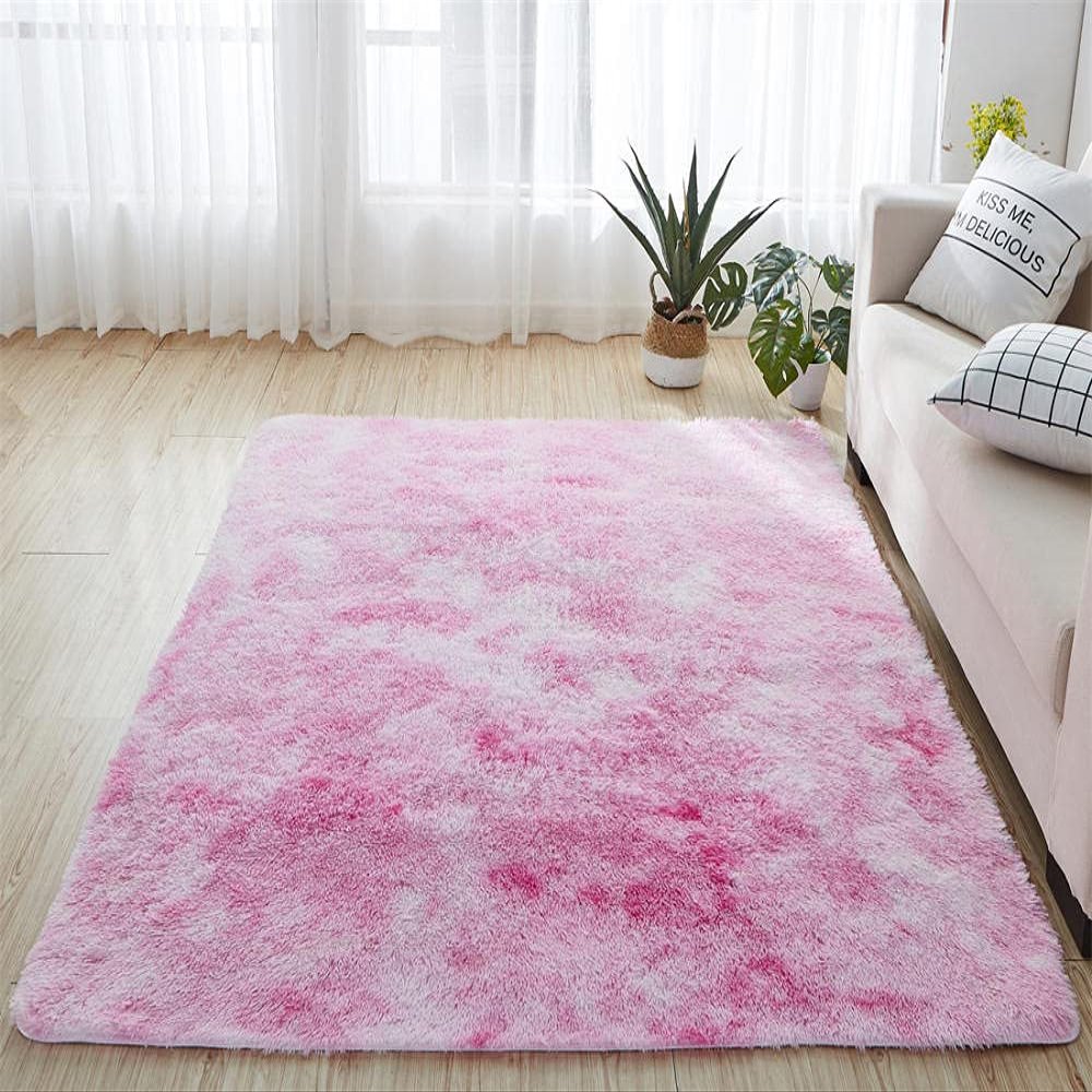 Carpets Tie-Dyeing Plush Soft Carpets for Bedroom Living Room Anti-Slip Floor Mats Kids Room Carpet Rugs Light Pink 3994 inchs(100240cm)