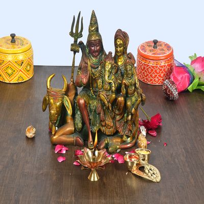AONA Brass Shiv Parivar Shiva Family Idol Family Sitting On Nandi Home Decor Height 8 Inch